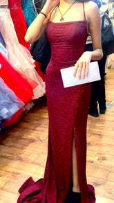 Burgundy Sheath Prom Dress Cross Back Party Dress,AST1684